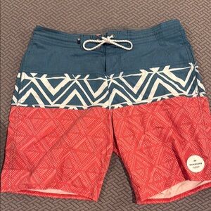 Quiksilver Men's Red and Blue Swim Shorts